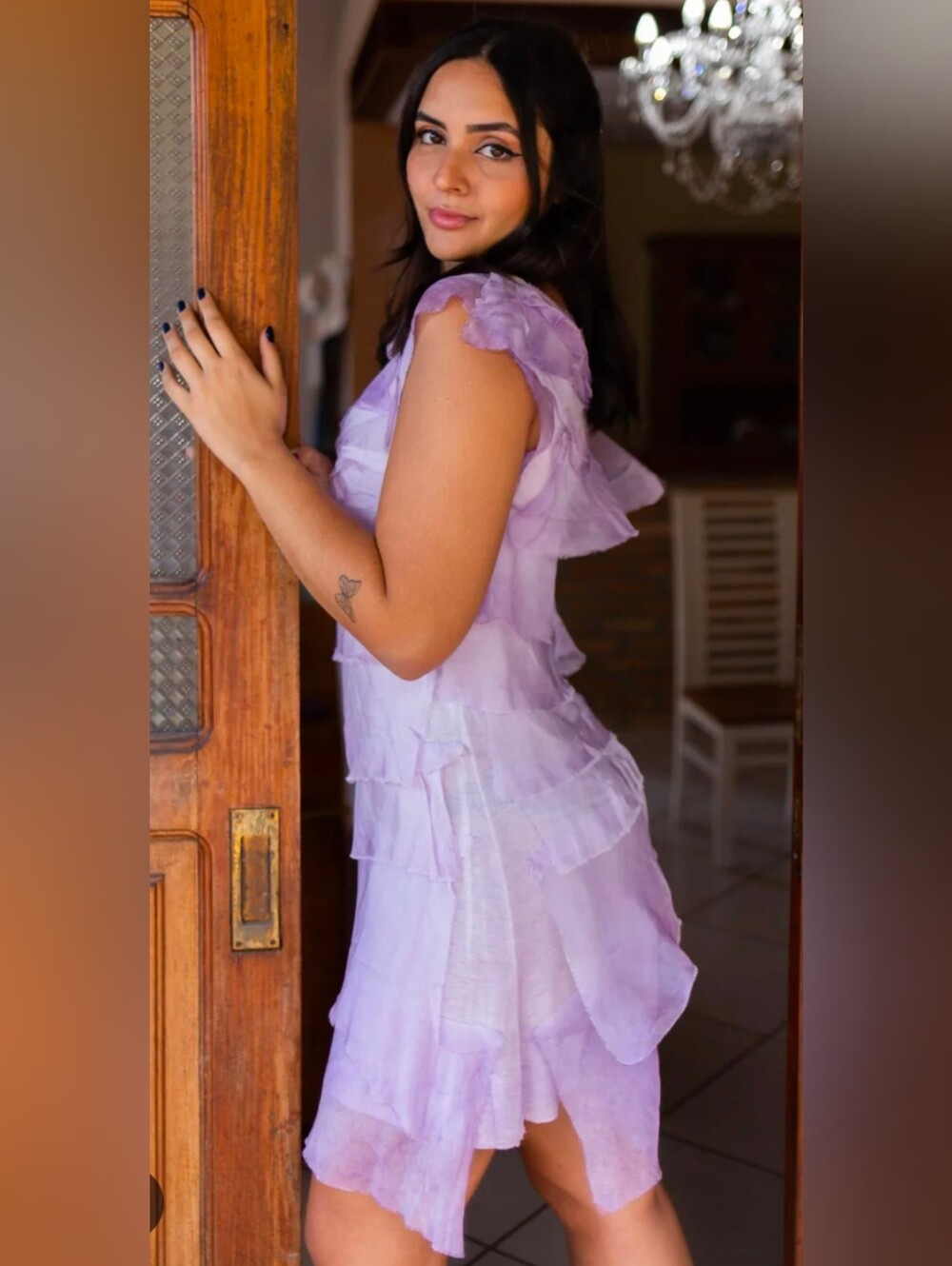 SugarLips Lavender Ruffled Mini Dress Tie Belt XS